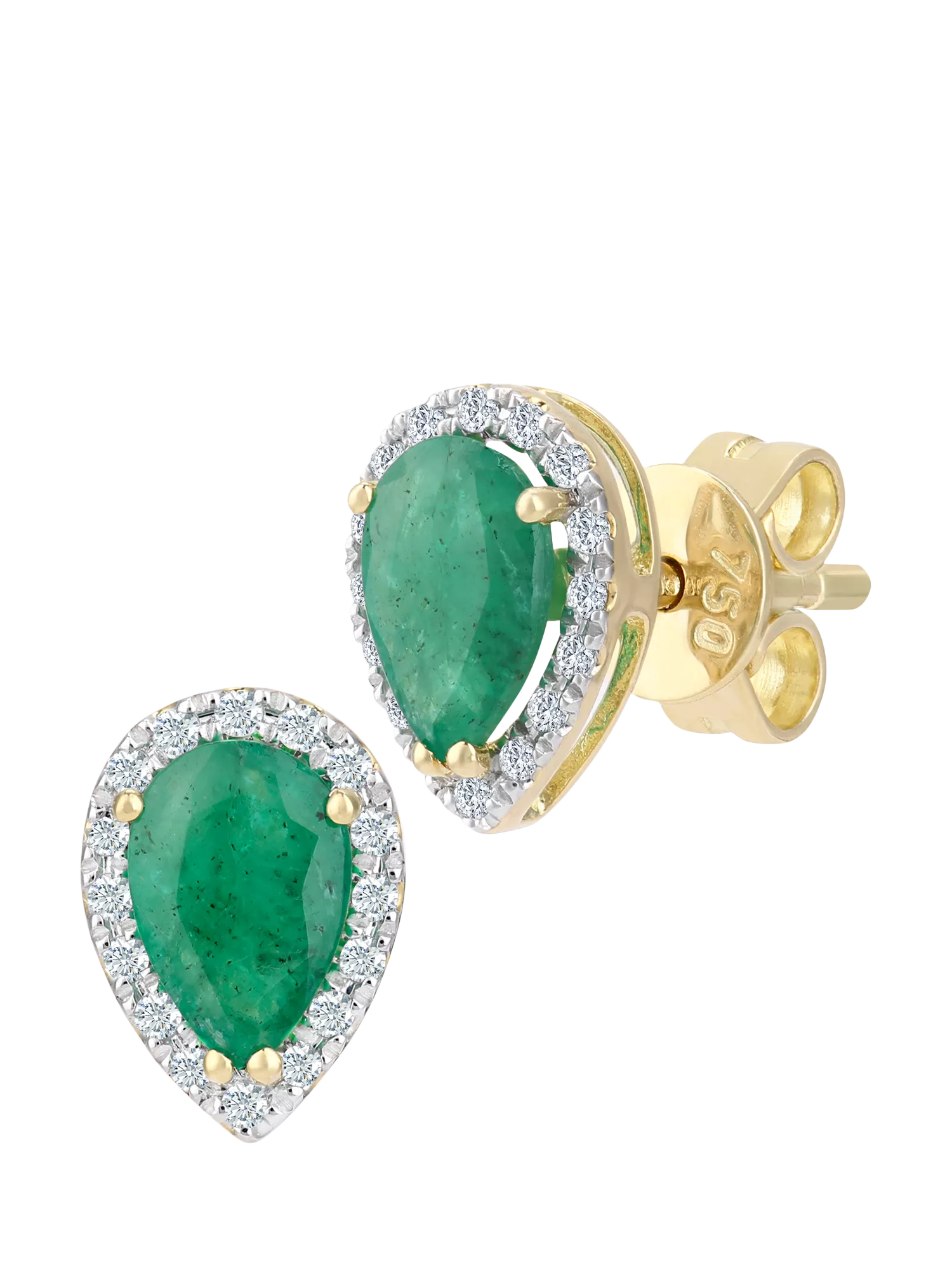 Mogul pear emerald and diamond stud earrings (British brand)