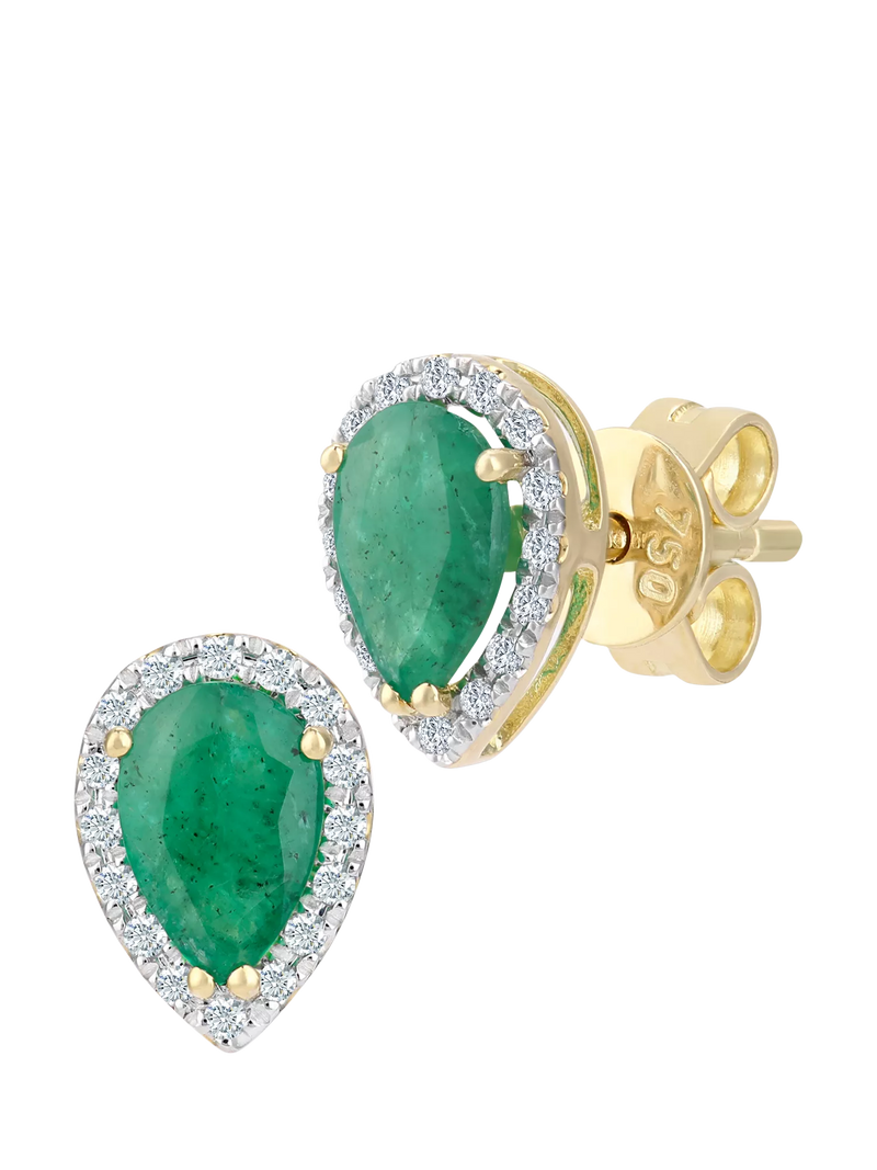 Mogul pear emerald and diamond stud earrings (British brand)