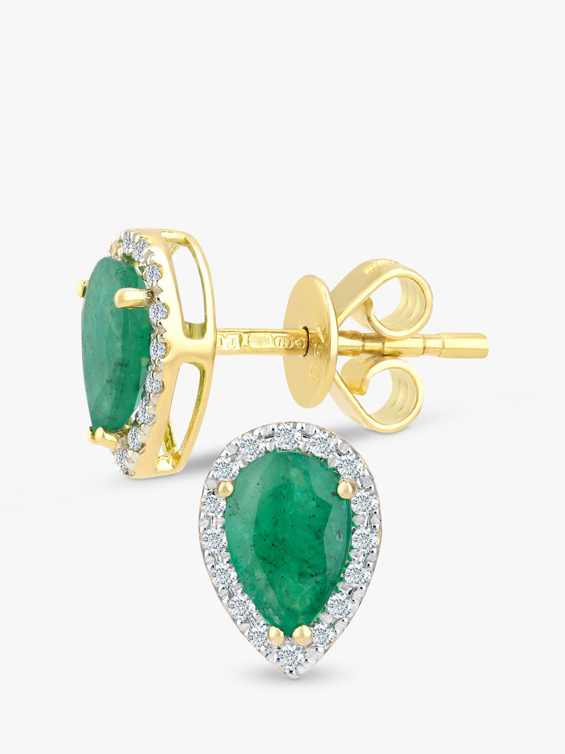Mogul pear emerald and diamond stud earrings (British brand)