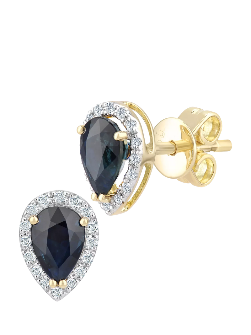 Mogul pear-shaped sapphire and diamond stud earrings 18ct gold (British brand)