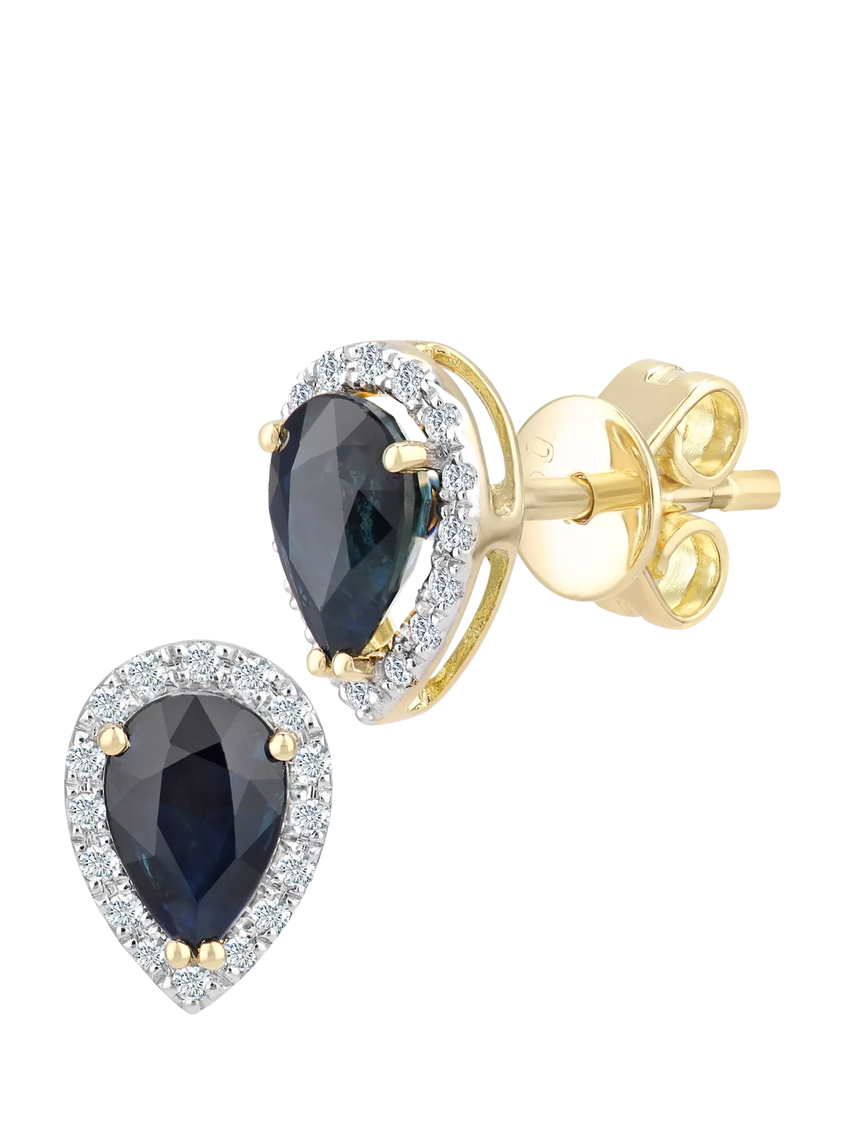 Mogul pear-shaped sapphire and diamond stud earrings 18ct gold (British brand)