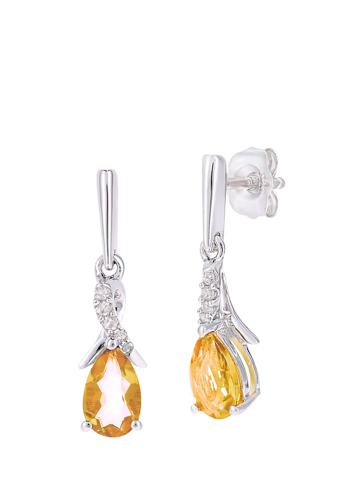 Mogul 9ct white gold citrine diamond drop earrings, UK version