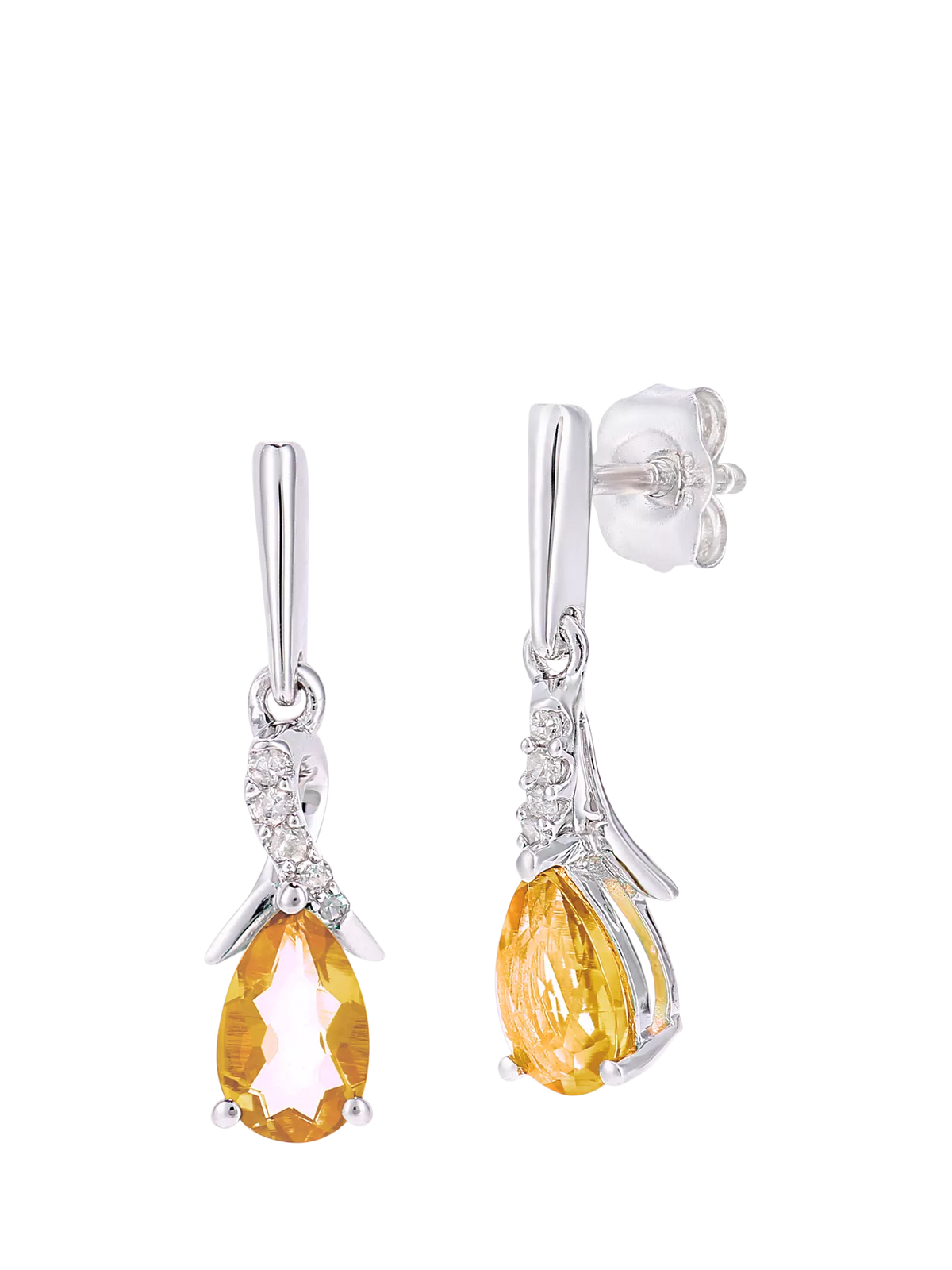 Mogul 9ct white gold citrine diamond drop earrings, UK version