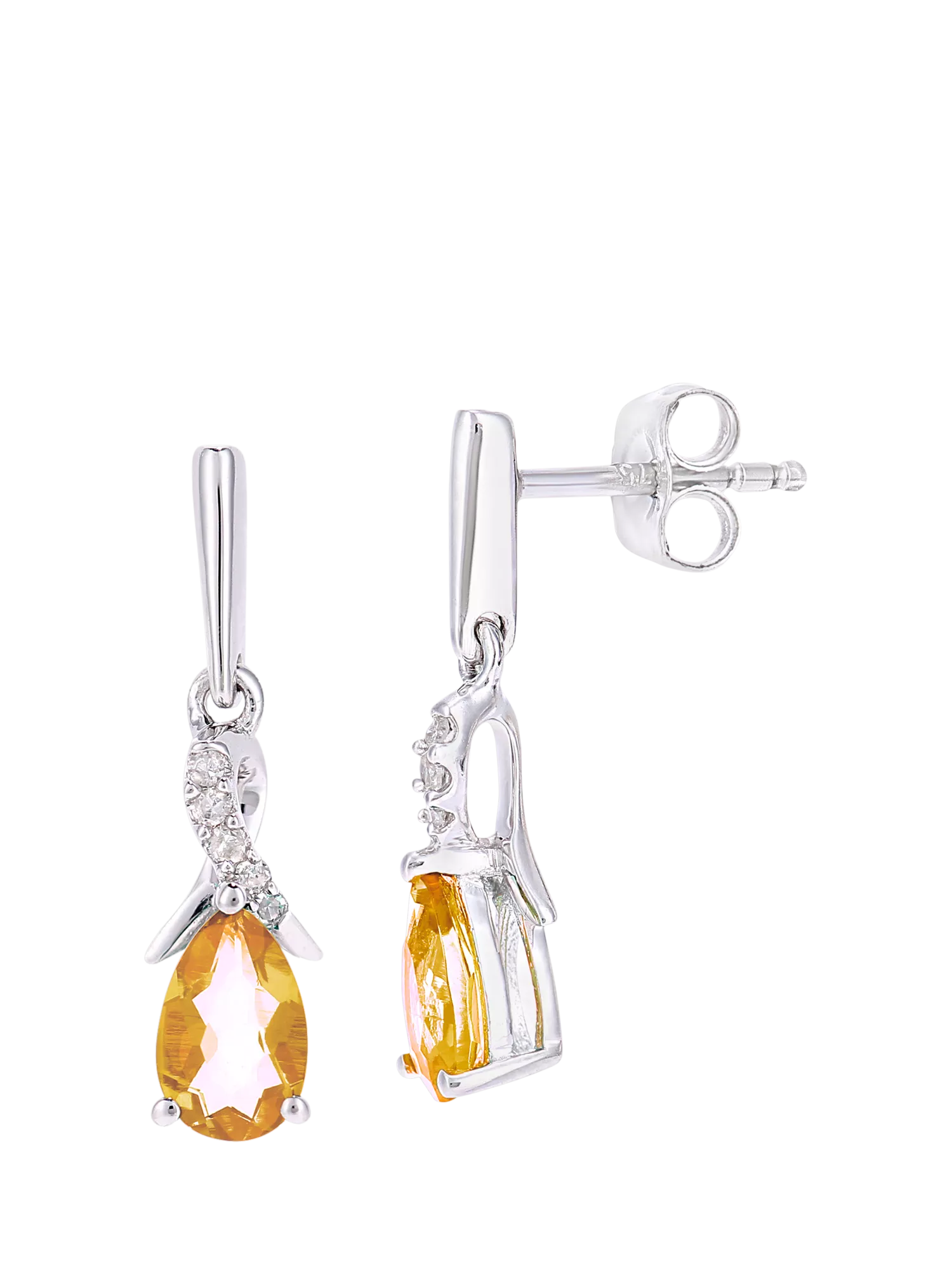 Mogul 9ct white gold citrine diamond drop earrings, UK version