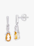 Mogul 9ct white gold citrine diamond drop earrings, UK version