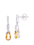 Mogul 9ct white gold citrine diamond drop earrings, UK version