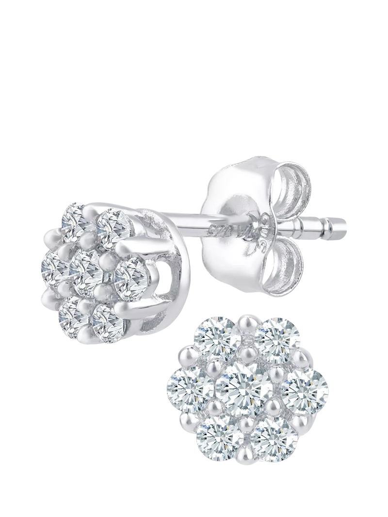 Mogul 9ct white gold cluster diamond stud earrings (British brand)