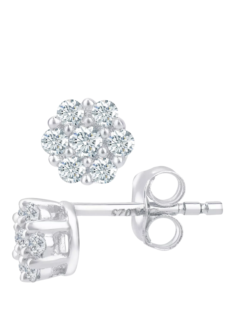 Mogul 9ct white gold cluster diamond stud earrings (British brand)