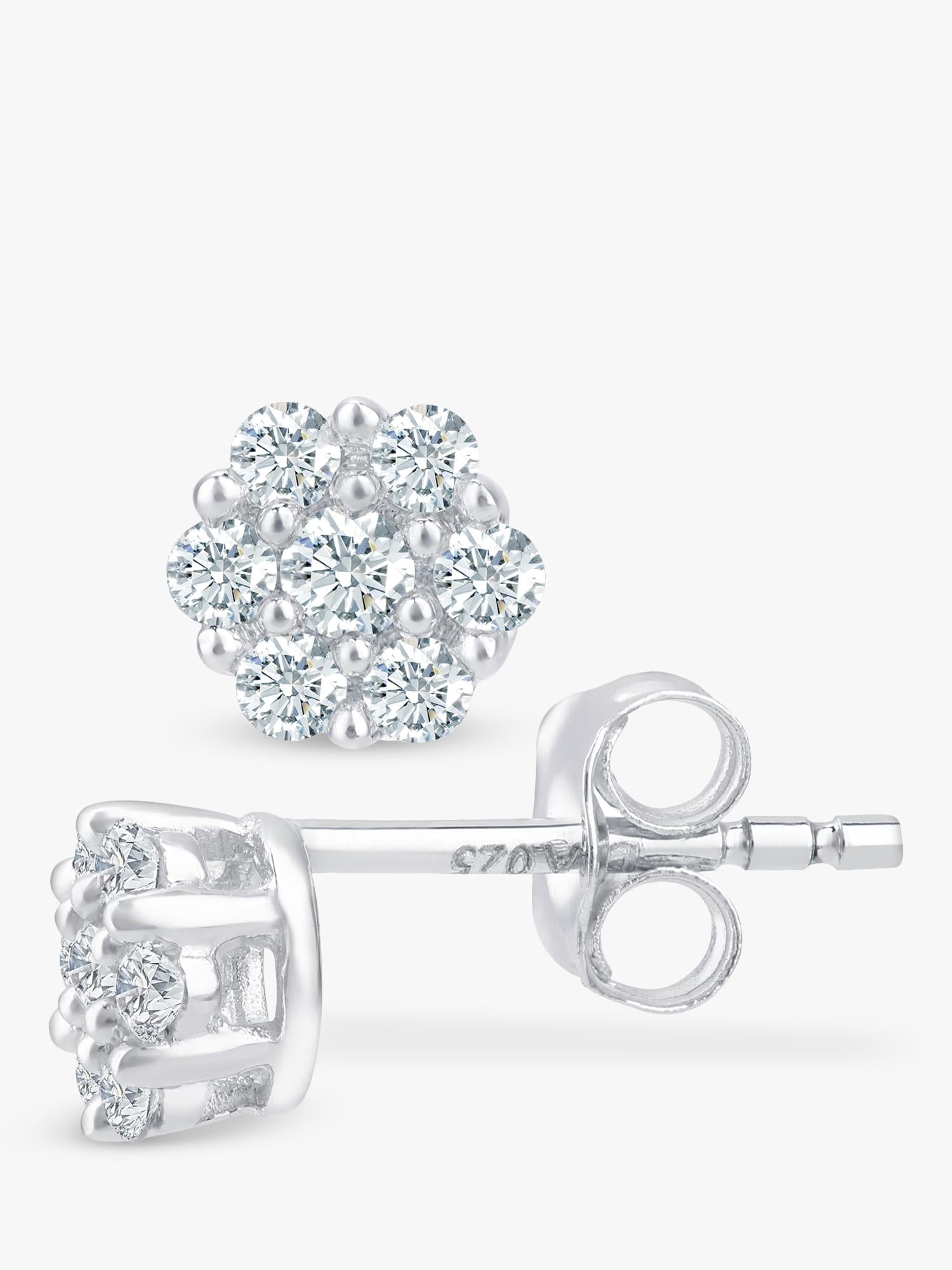 Mogul 9ct white gold cluster diamond stud earrings (British brand)