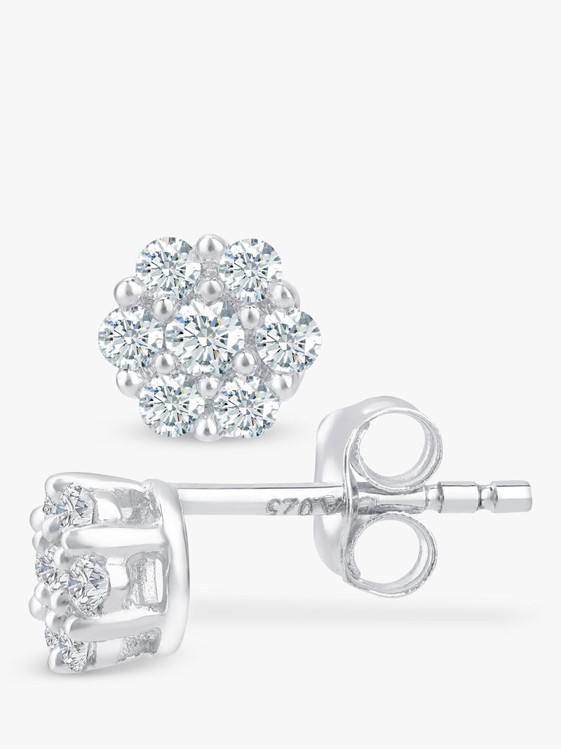 Mogul 9ct white gold cluster diamond stud earrings (British brand)