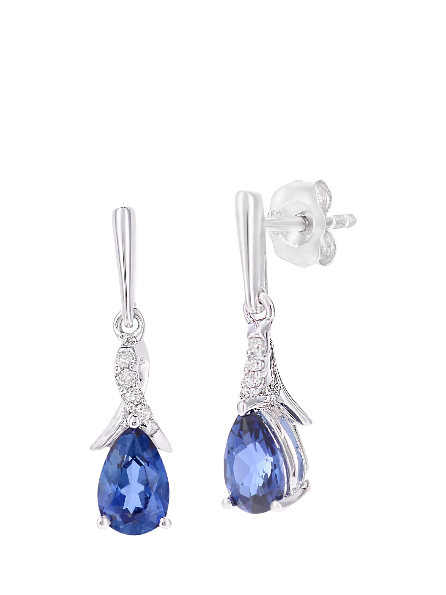 Mogul tanzanite diamond drop earrings 9ct white gold, imported from the UK