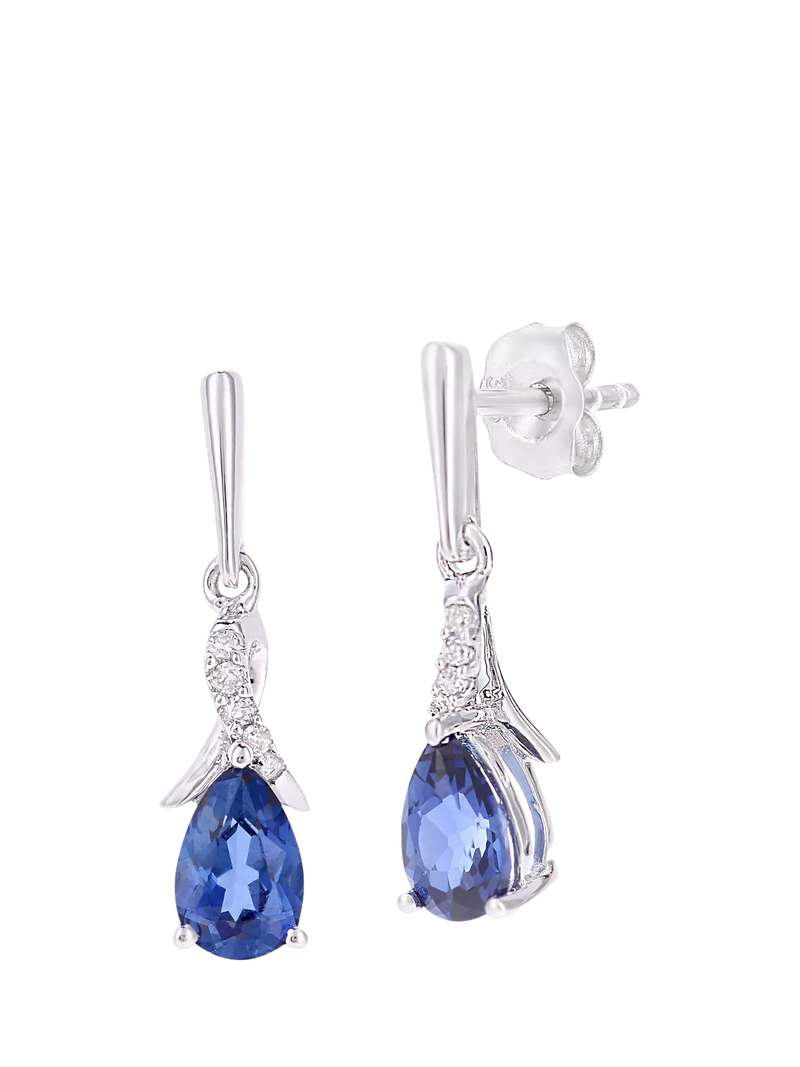 Mogul tanzanite diamond drop earrings 9ct white gold, imported from the UK