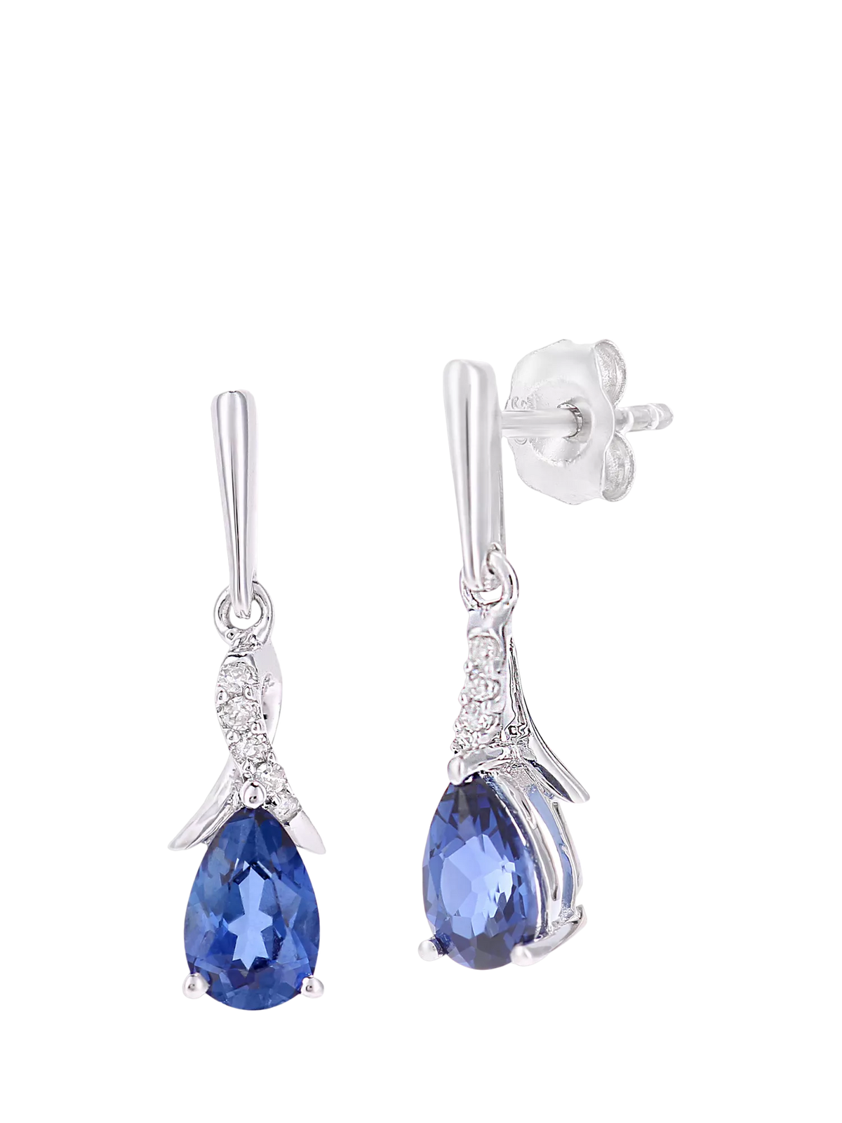 Mogul tanzanite diamond drop earrings 9ct white gold, imported from the UK
