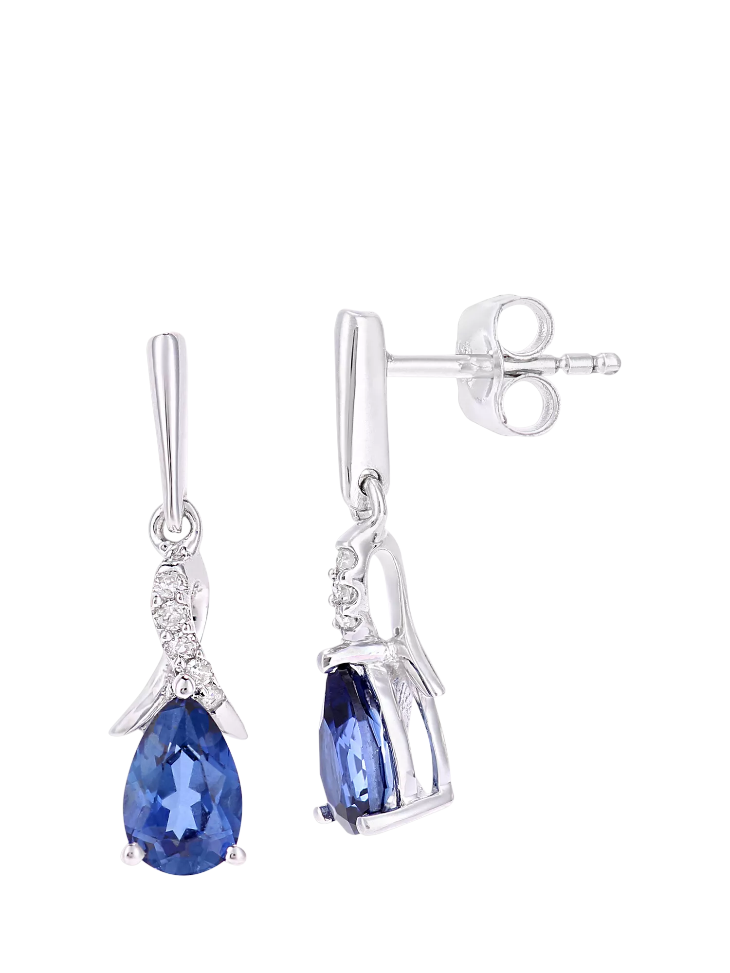 Mogul tanzanite diamond drop earrings 9ct white gold, imported from the UK