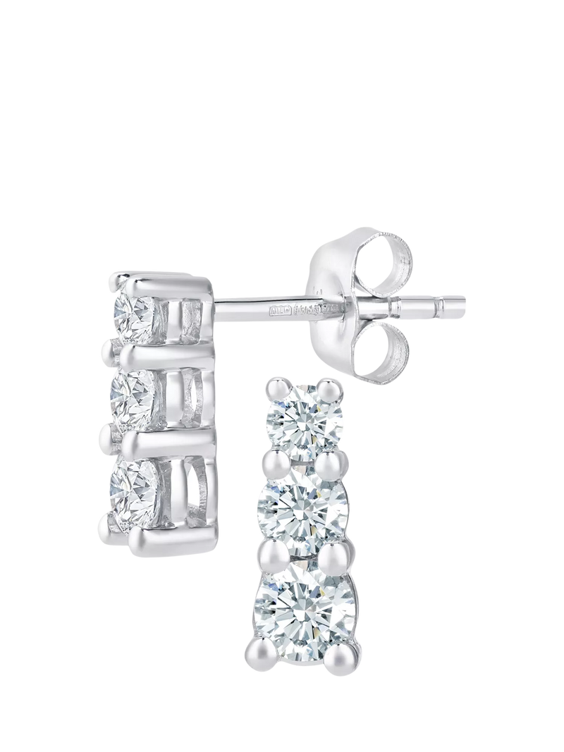 Mogul 9ct white gold trilogy diamond stud earrings 0.50ct (British brand)