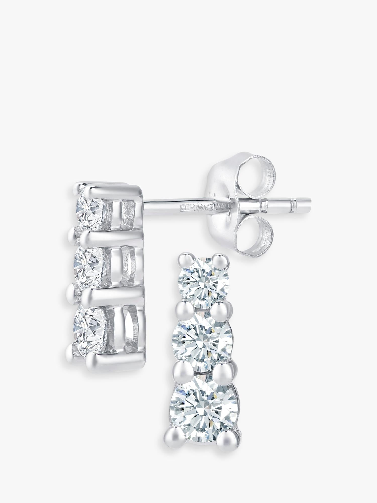 Mogul 9ct white gold trilogy diamond stud earrings 0.50ct (British brand)