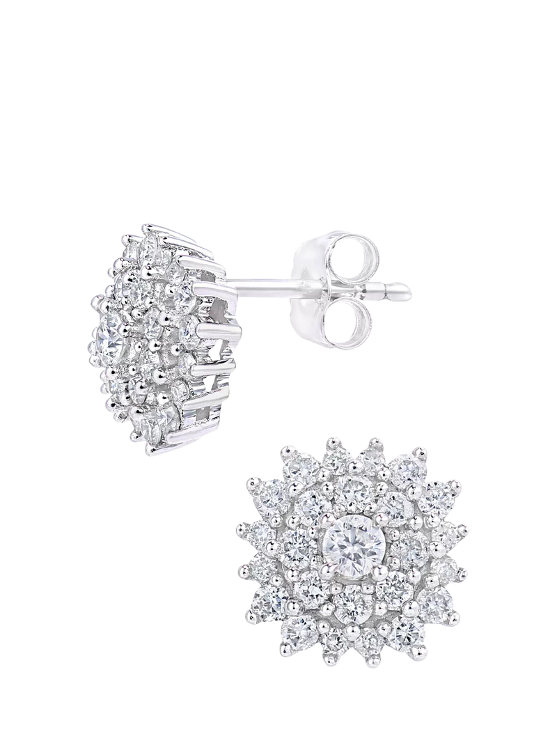 Mogul diamond cluster stud earrings 9ct white gold - British product