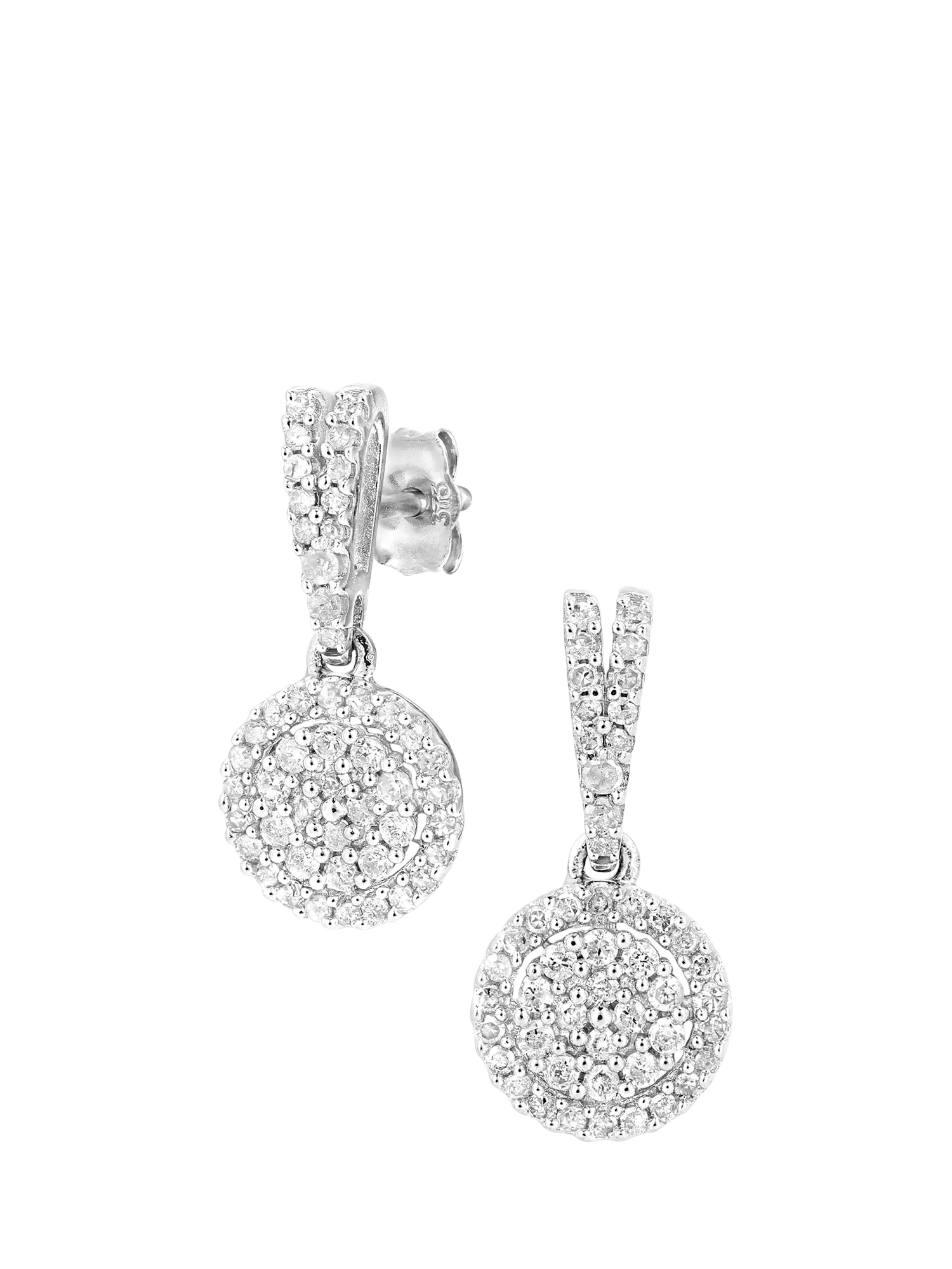 Mogul 9ct white gold diamond drop earrings, imported from the UK