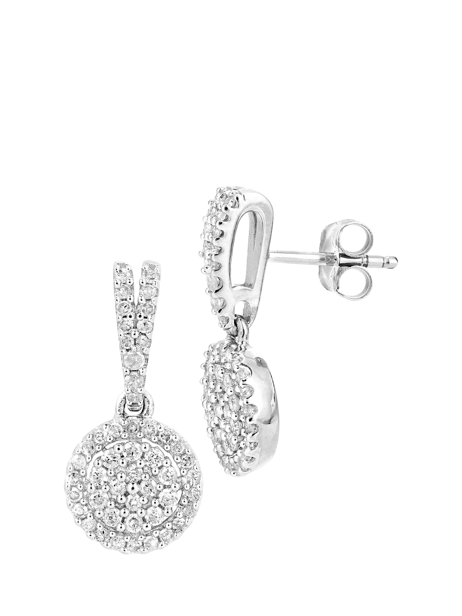 Mogul 9ct white gold diamond drop earrings, imported from the UK