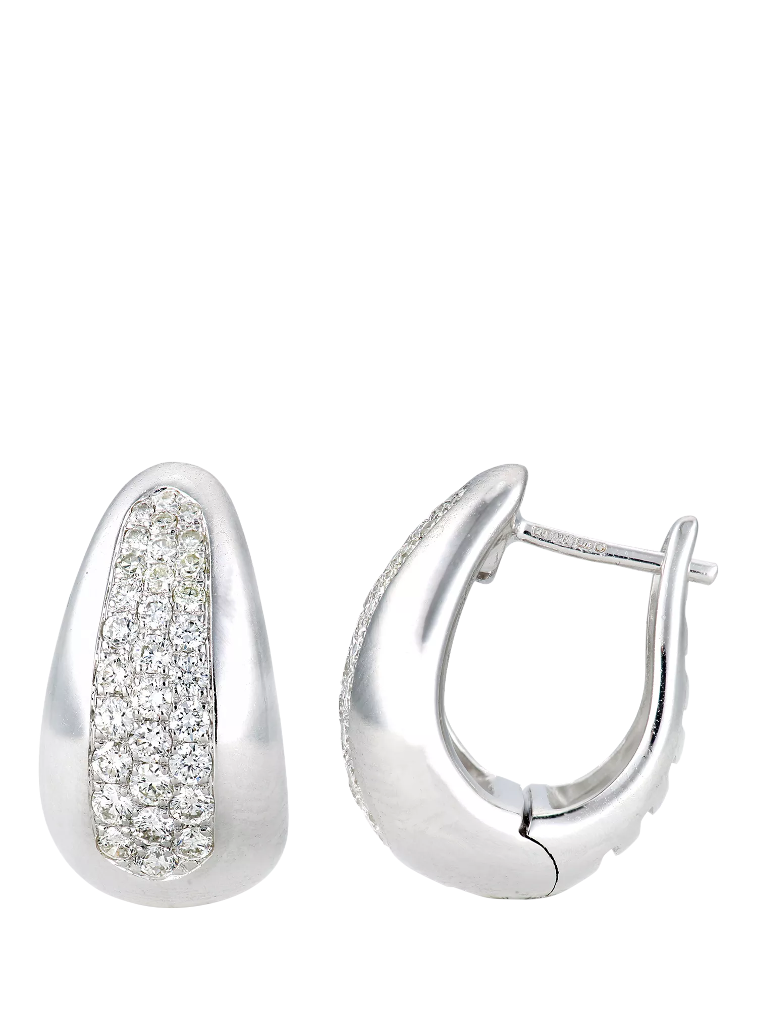 Mogul 9ct white gold curved diamond huggie earrings (British brand)