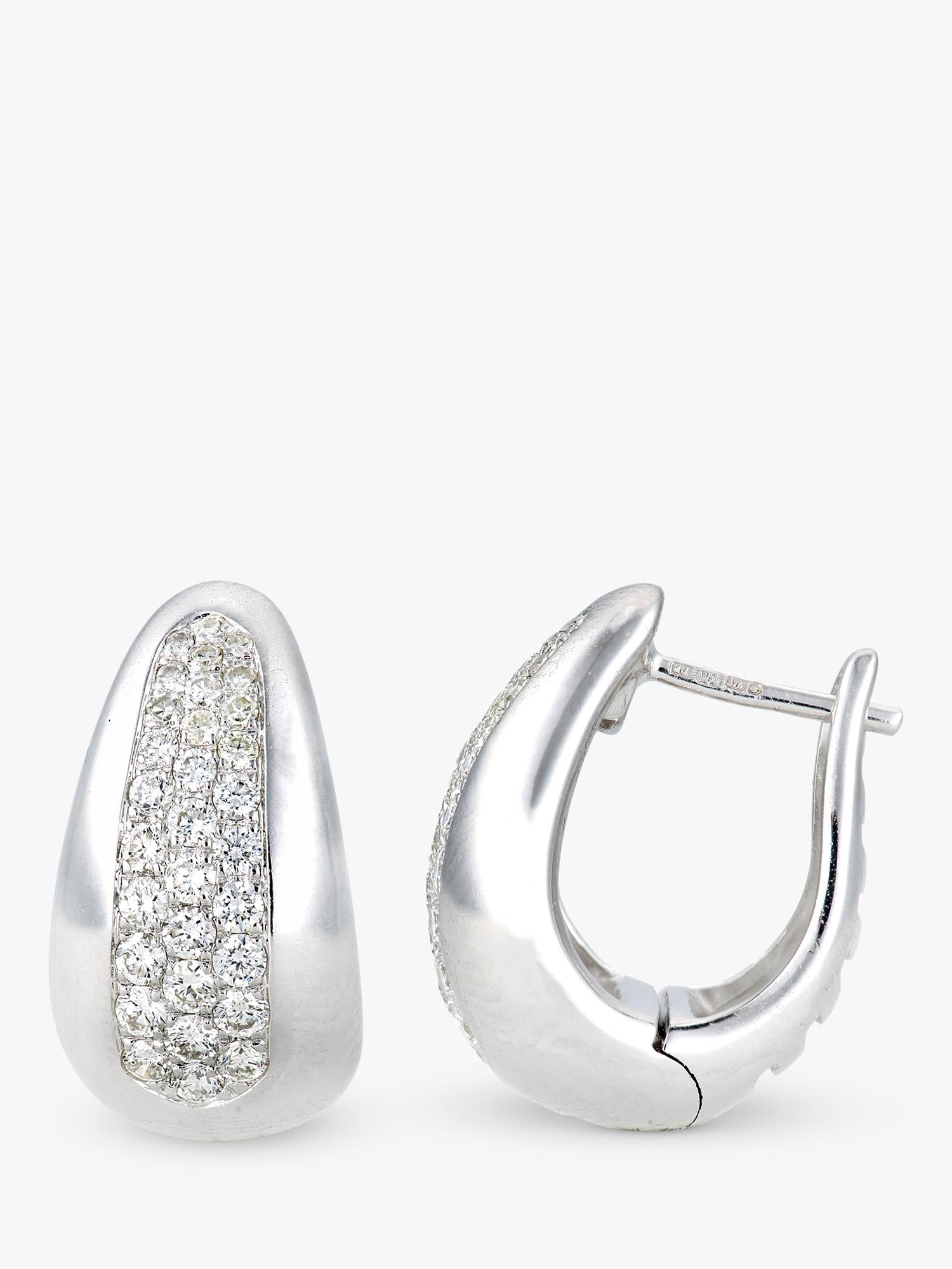 Mogul 9ct white gold curved diamond huggie earrings (British brand)
