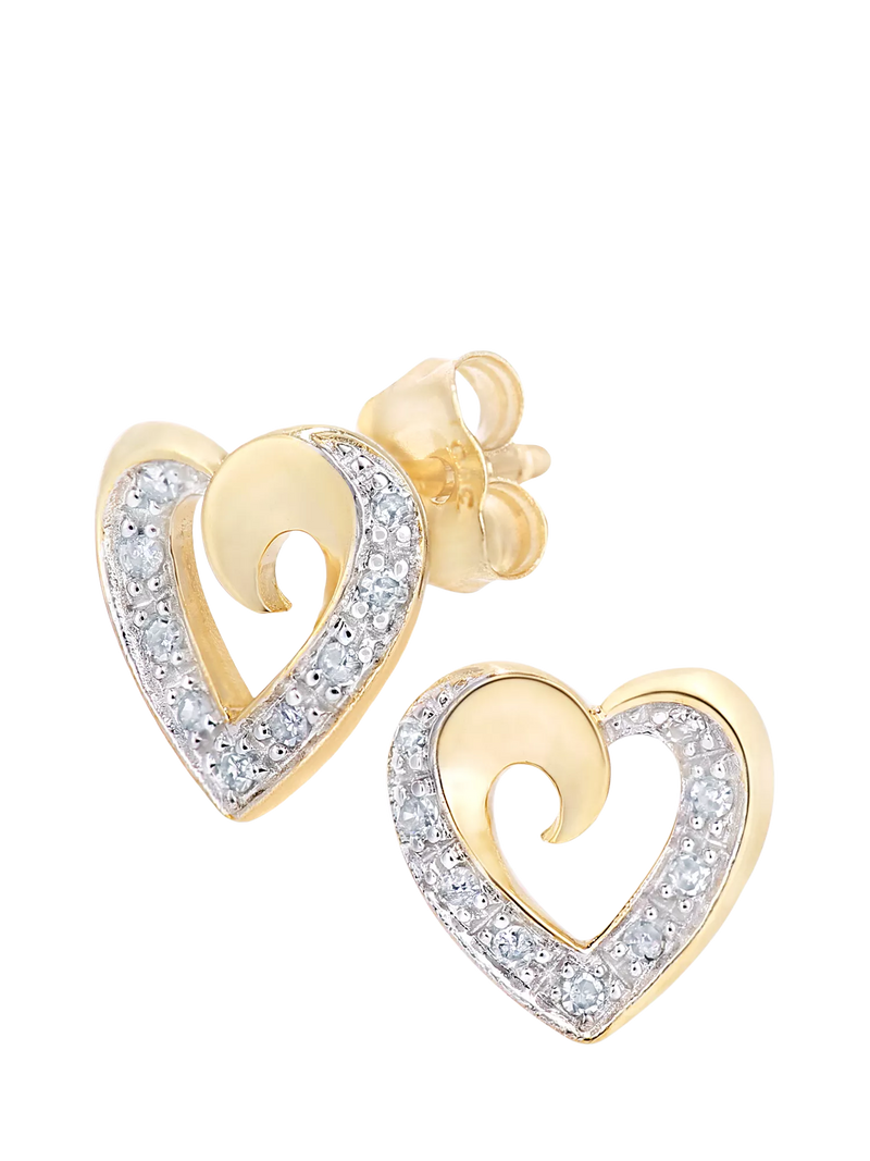 Mogul 9ct yellow gold diamond heart pendant and earring set 2.70g, imported from the UK