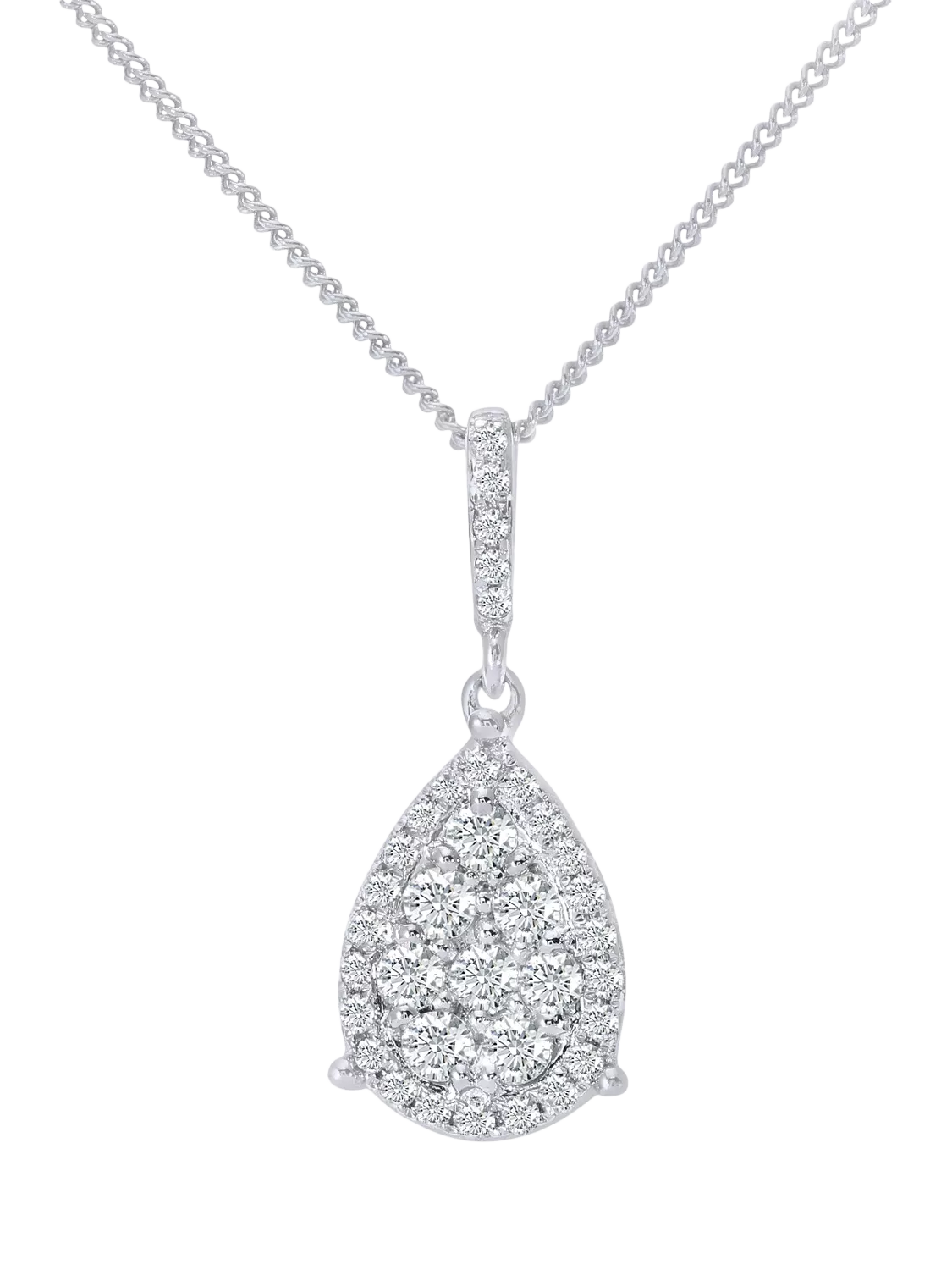 Mogul 18ct white gold diamond cluster pendant necklace - British product