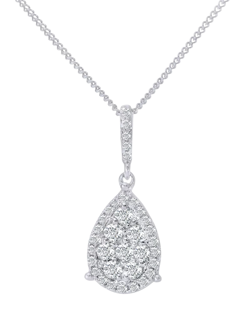 Mogul 18ct white gold diamond cluster pendant necklace - British product
