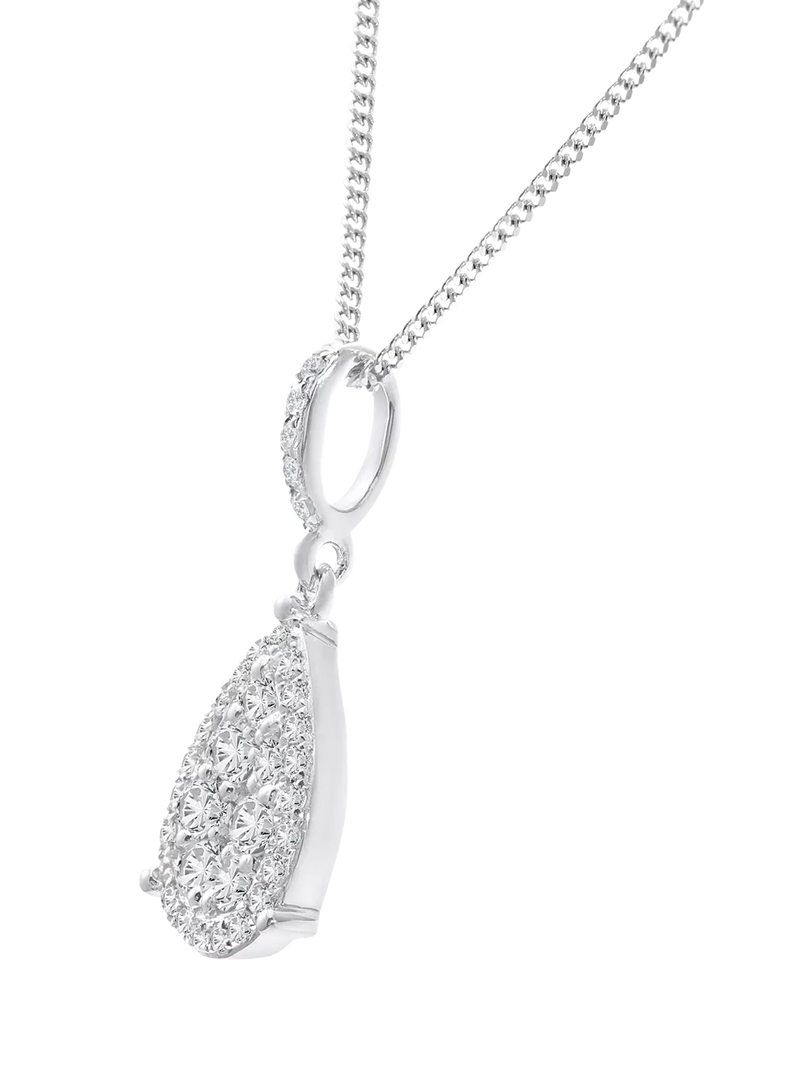 Mogul 18ct white gold diamond cluster pendant necklace - British product