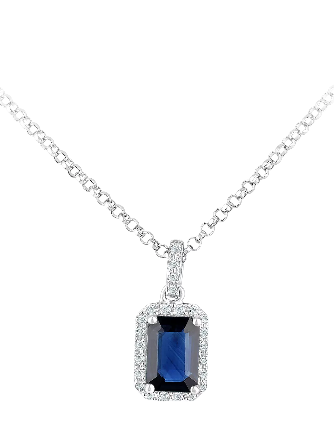 Mogul octagon sapphire diamond pendant 18ct white gold, imported from the UK