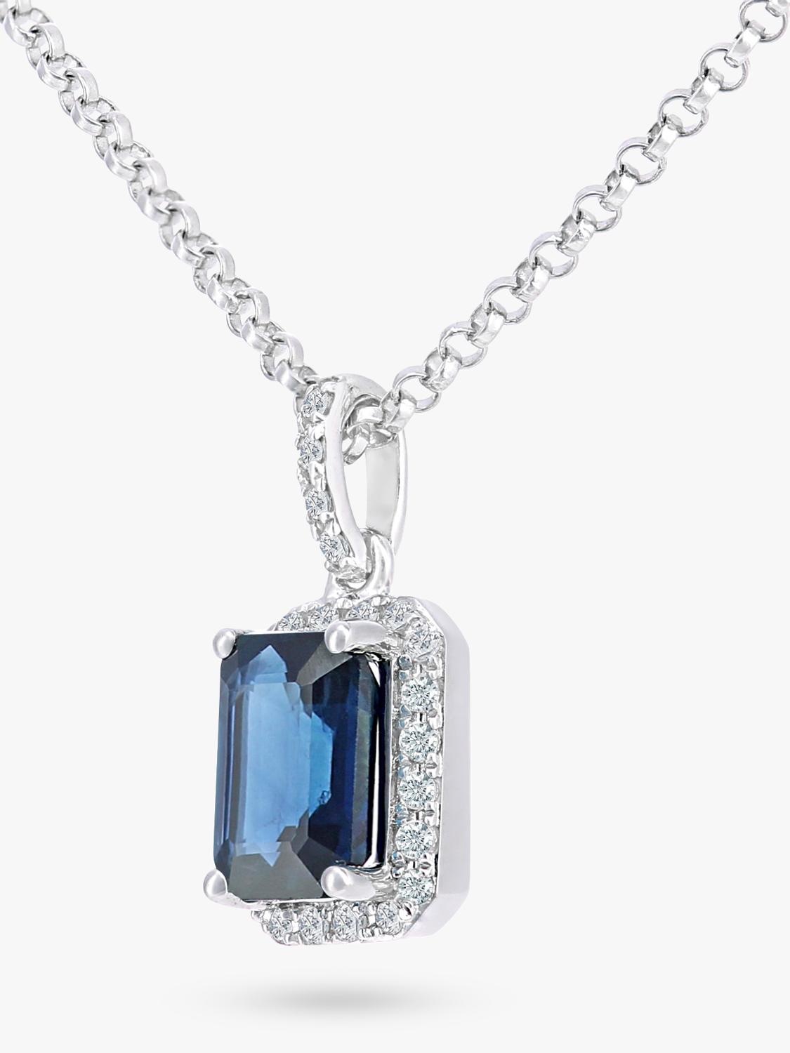 Mogul octagon sapphire diamond pendant 18ct white gold, imported from the UK