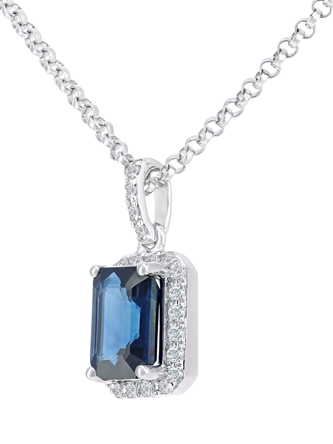 Mogul octagon sapphire diamond pendant 18ct white gold, imported from the UK