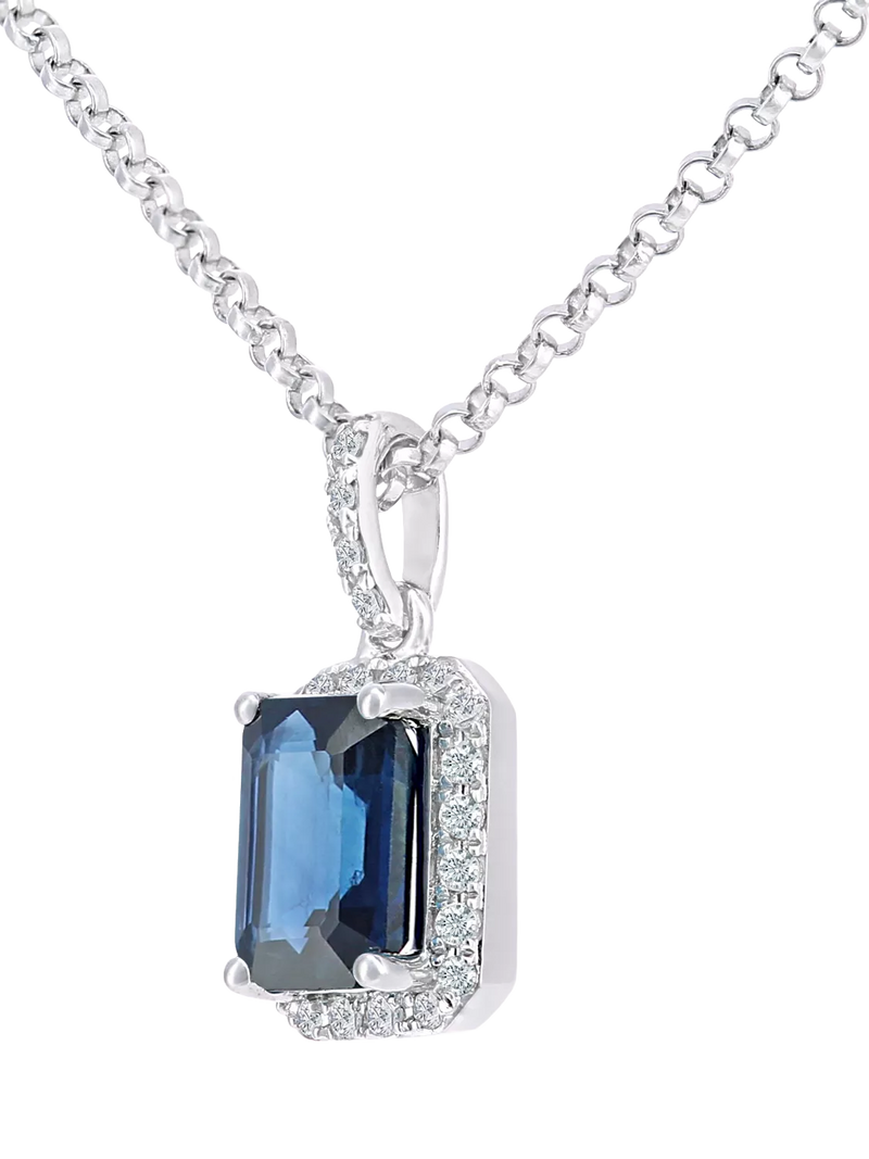 Mogul octagon sapphire diamond pendant 18ct white gold, imported from the UK