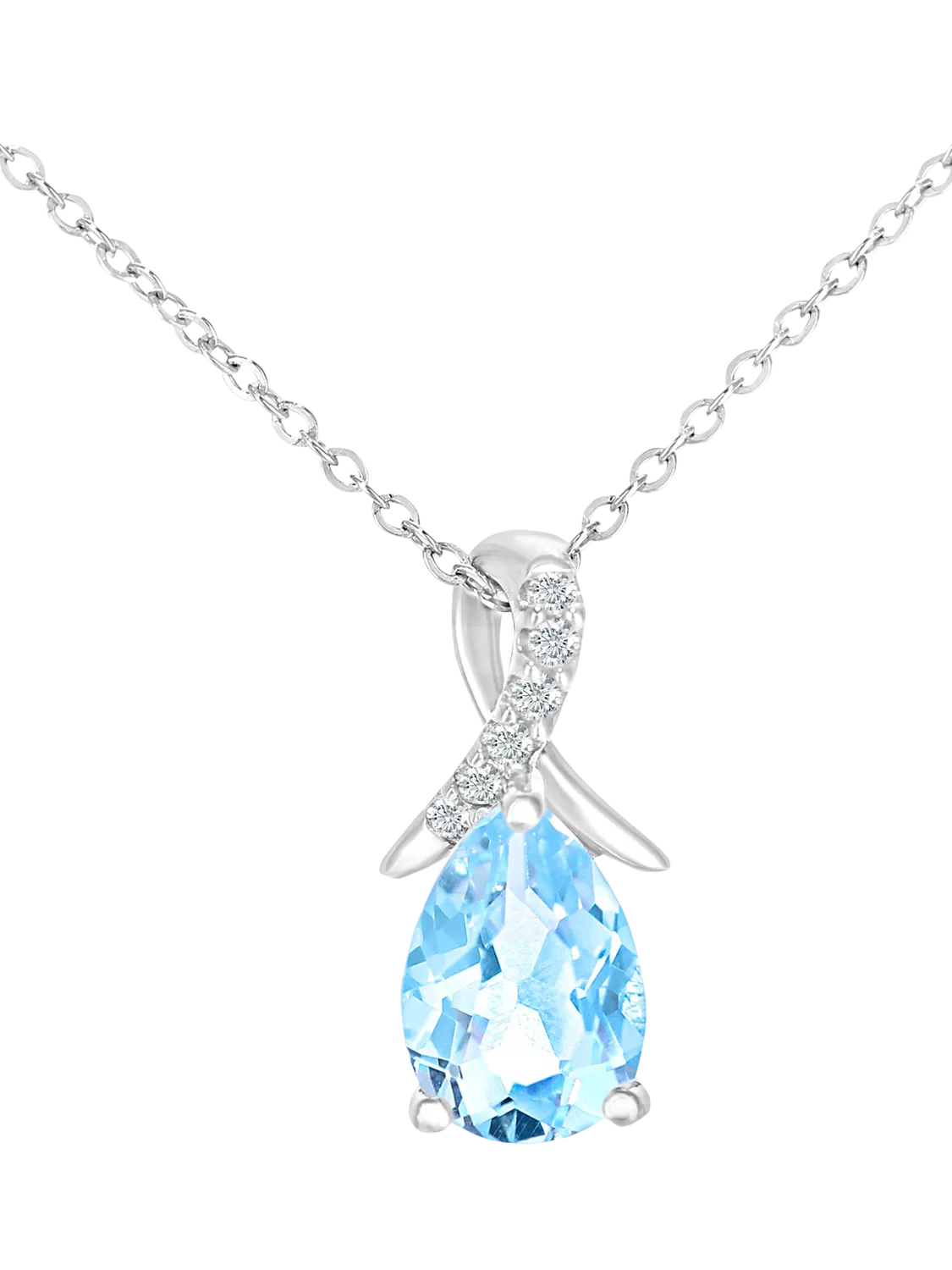 Mogul blue topaz diamond pendant 9ct white gold, imported from the UK