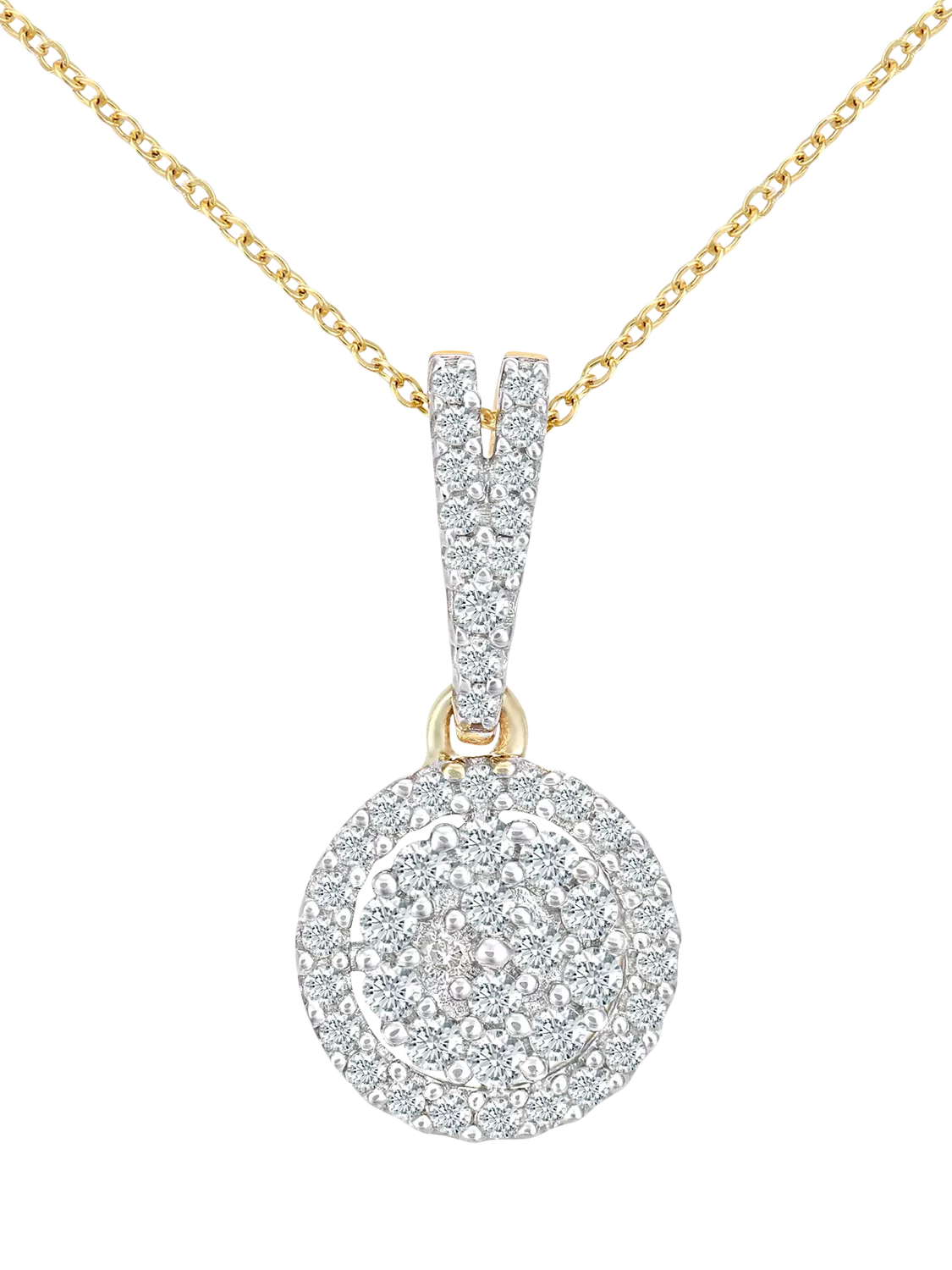 Mogul yellow gold diamond halo pendant, imported from the UK