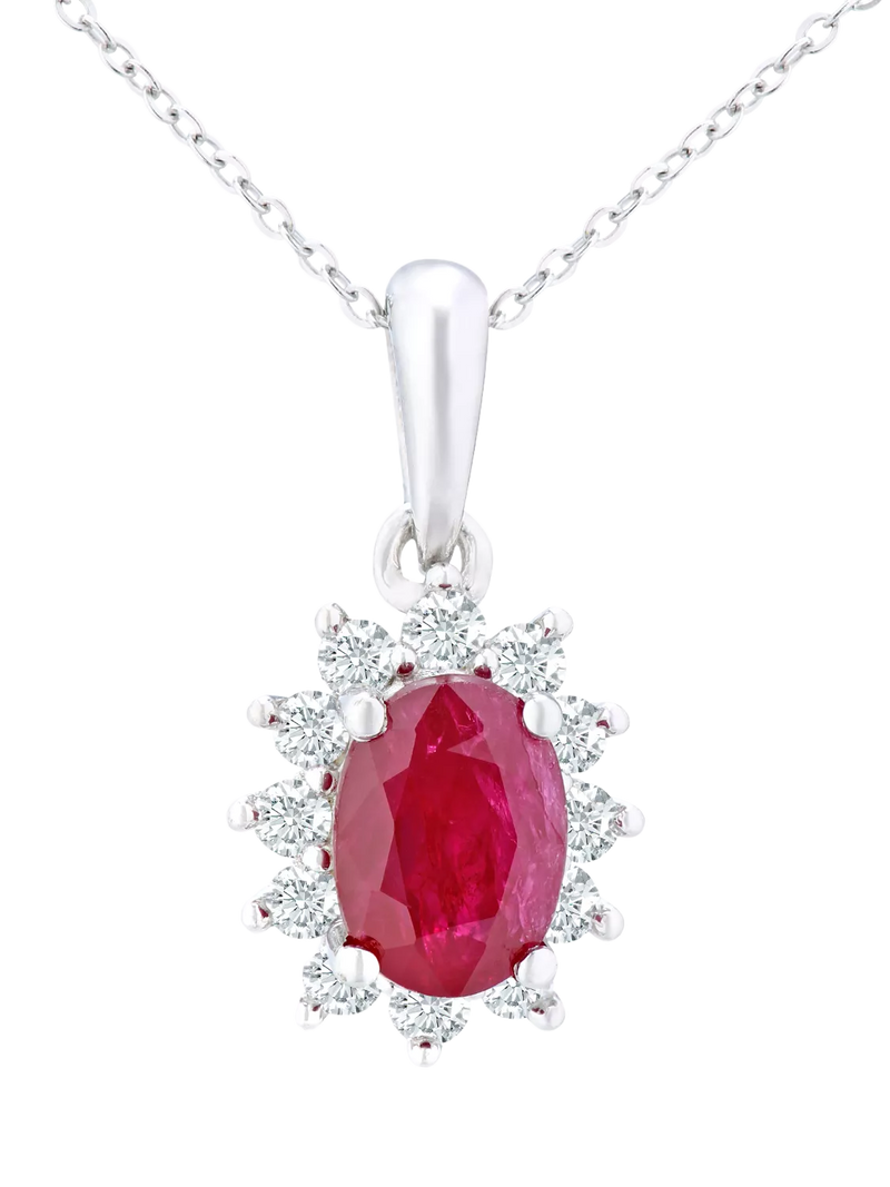 Mogul 9ct white gold ruby diamond pendant - British product