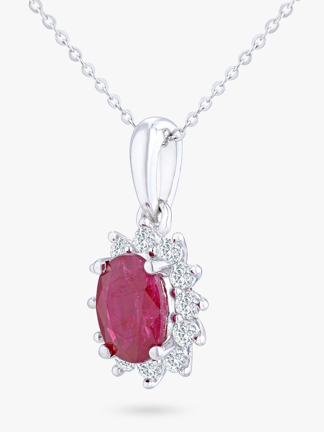 Mogul 9ct white gold ruby diamond pendant - British product