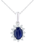 Mogul 9ct white gold oval sapphire diamond pendant, imported from the UK