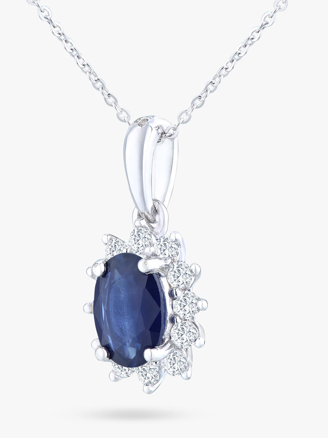 Mogul 9ct white gold oval sapphire diamond pendant, imported from the UK