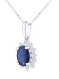 Mogul 9ct white gold oval sapphire diamond pendant, imported from the UK