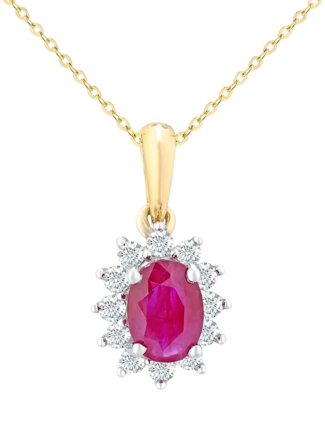 Mogul 9ct yellow gold ruby and diamond pendant, imported from the UK