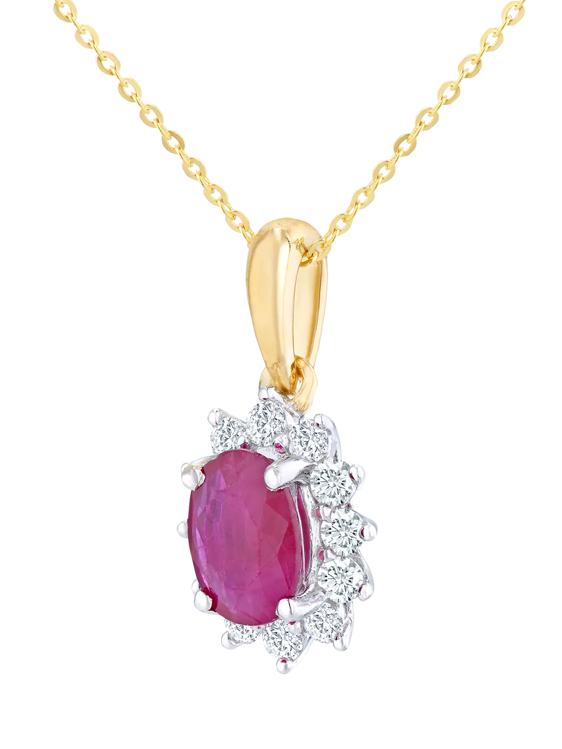 Mogul 9ct yellow gold ruby and diamond pendant, imported from the UK