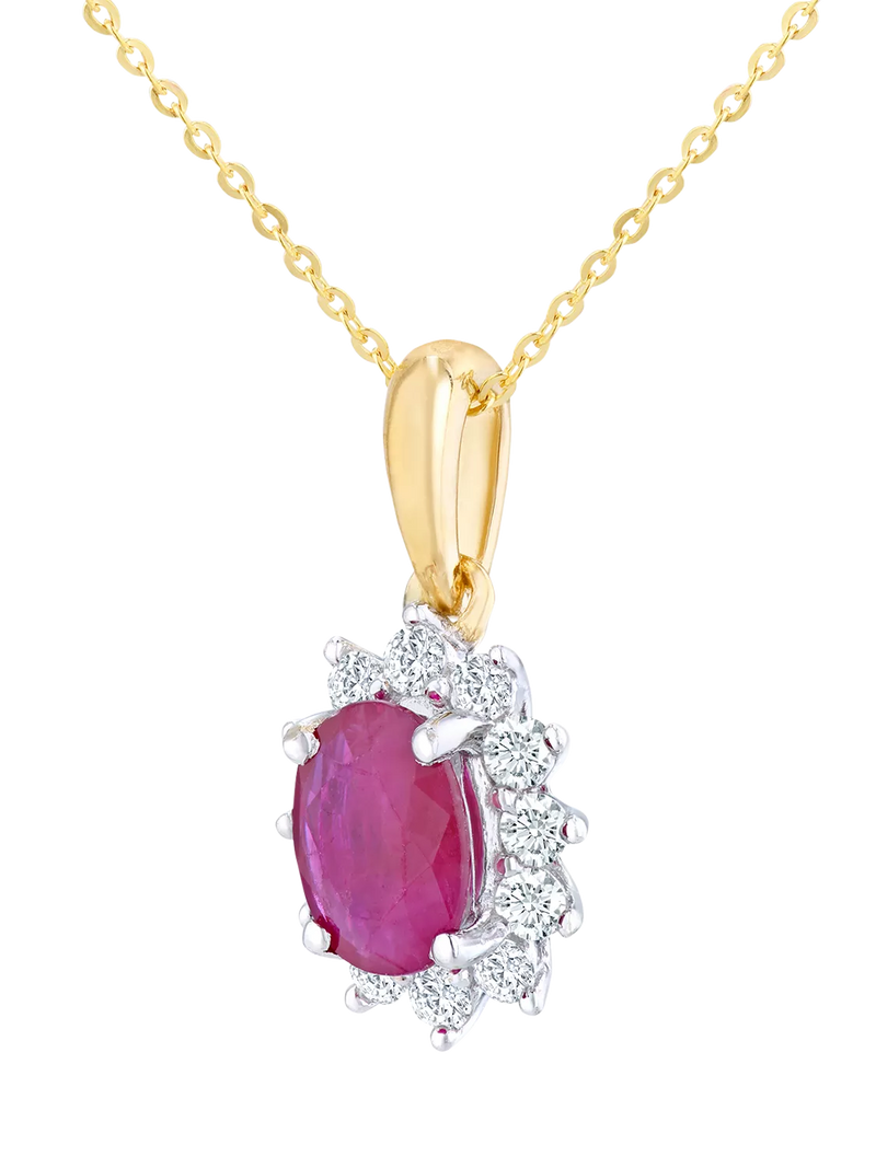 Mogul 9ct yellow gold ruby and diamond pendant, imported from the UK