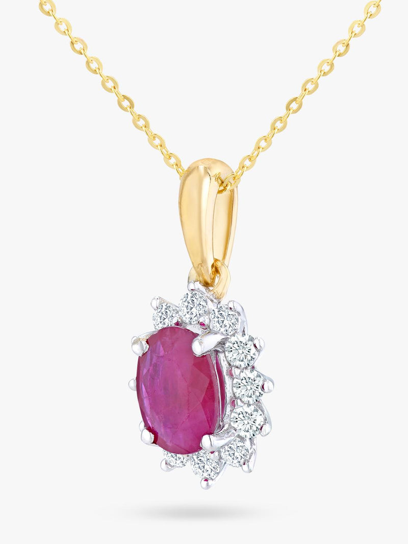 Mogul 9ct yellow gold ruby and diamond pendant, imported from the UK