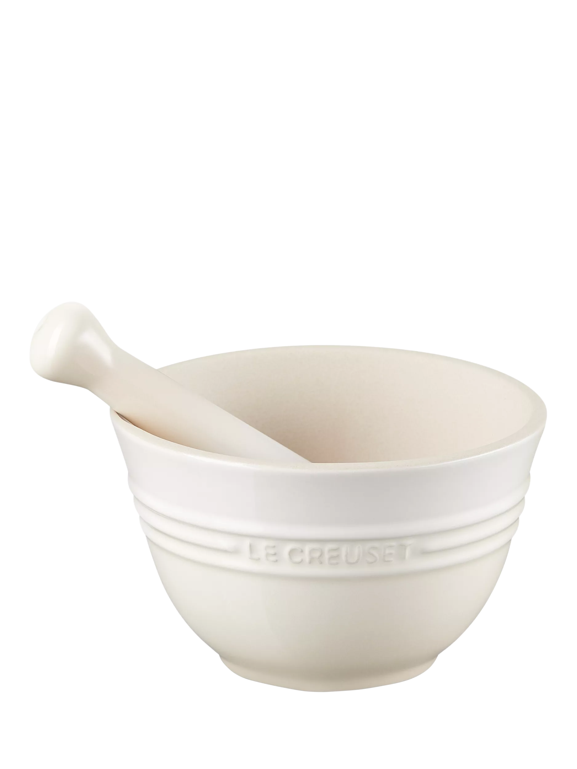 Le Creuset stoneware pestle and mortar in Meringue - British product
