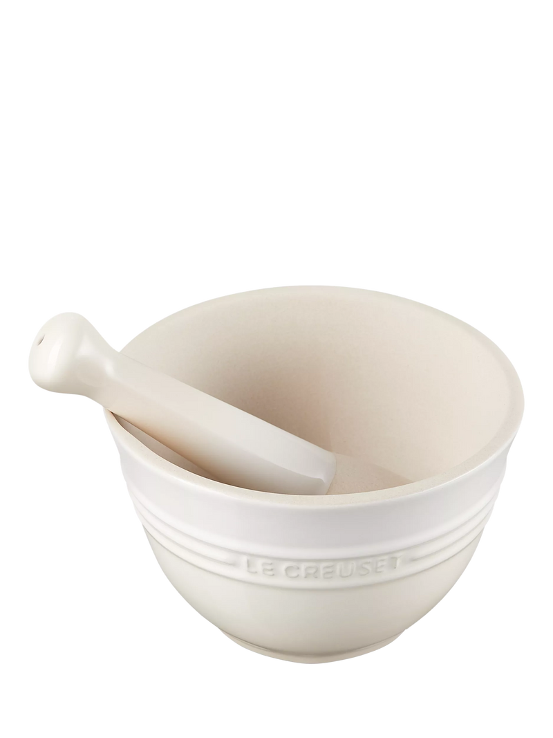 Le Creuset stoneware pestle and mortar in Meringue - British product
