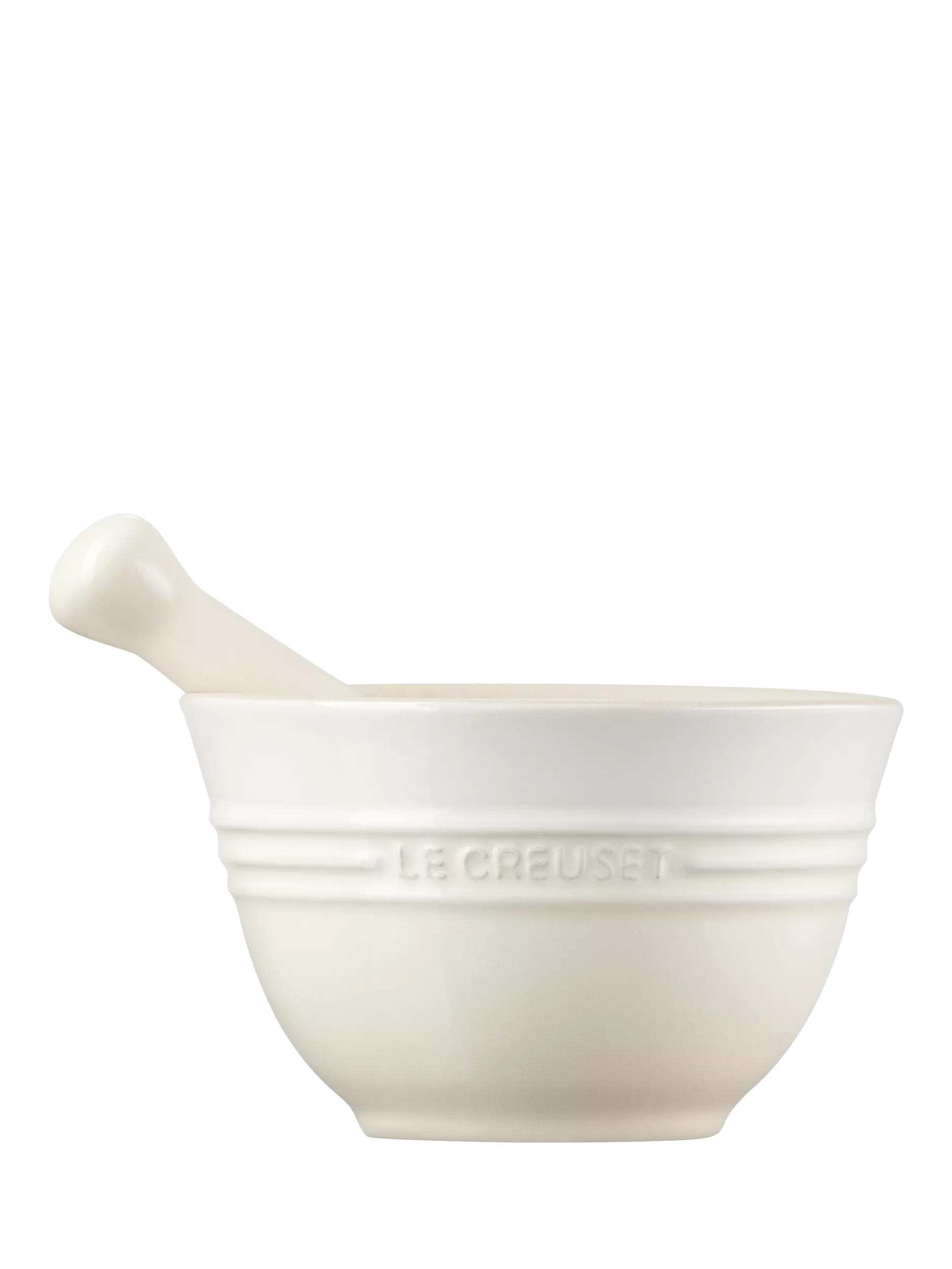 Le Creuset stoneware pestle and mortar in Meringue - British product