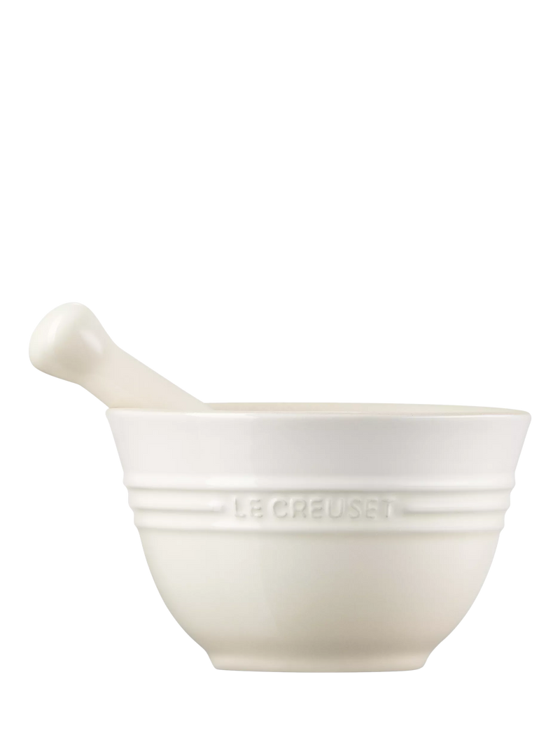 Le Creuset stoneware pestle and mortar in Meringue - British product