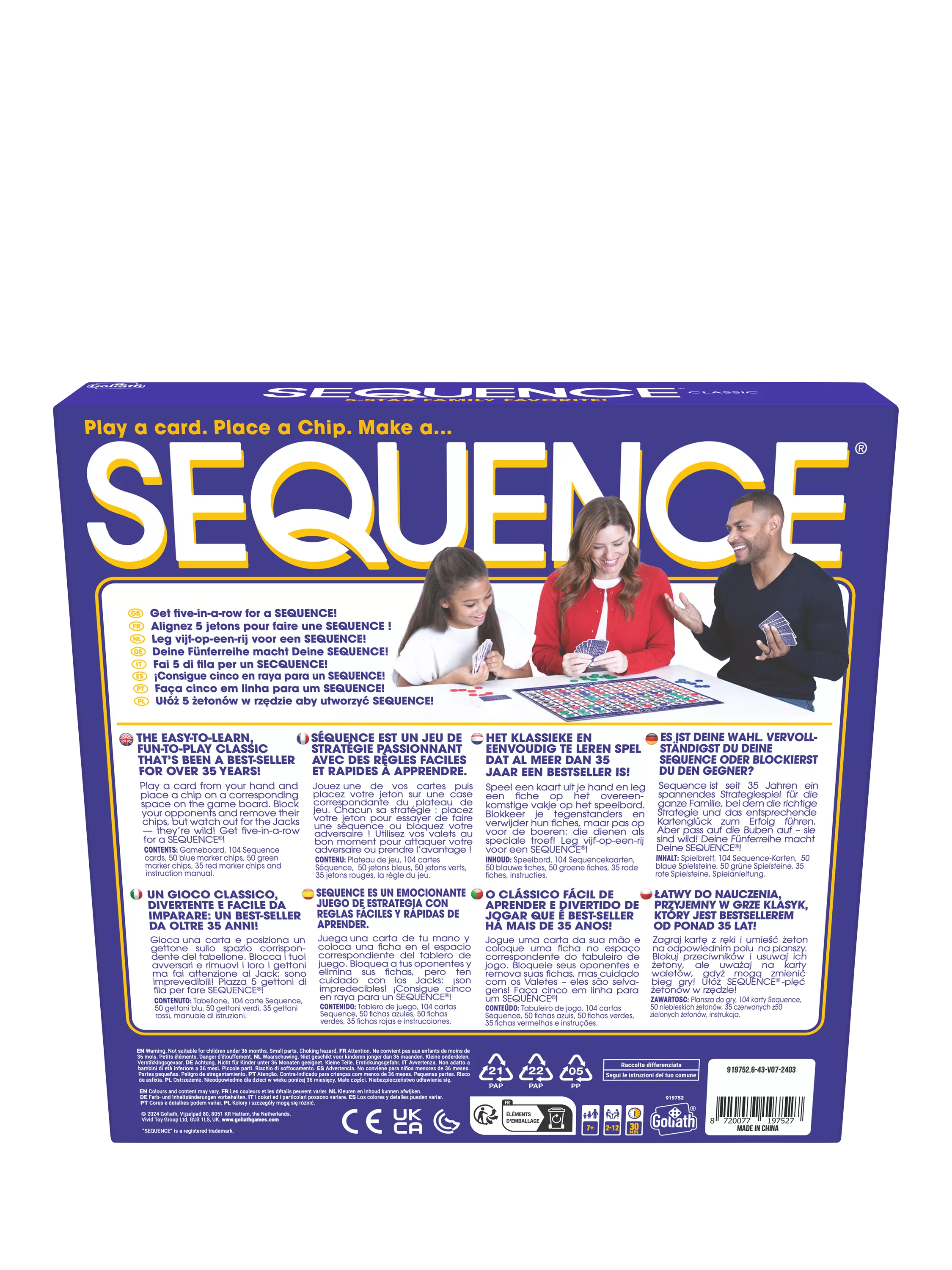 Goliath Sequence board game with chips and cards, UK version