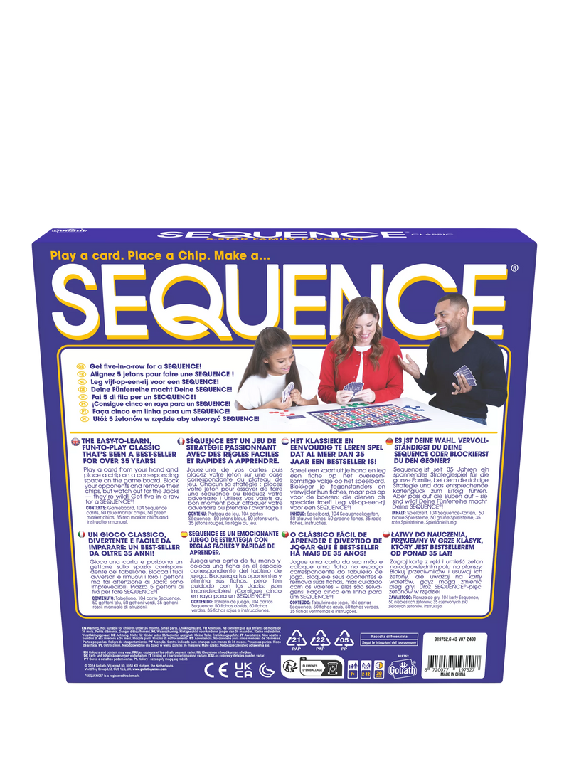 Goliath Sequence board game with chips and cards, UK version
